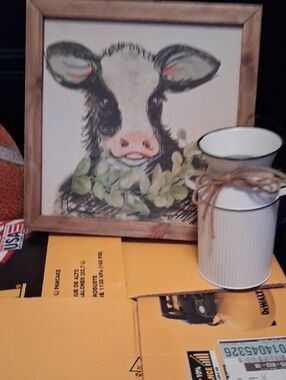 Rustic Cow Wall Art in Black and White by